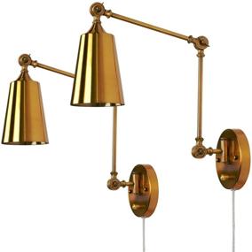 img 4 attached to 🛋️ Stylish Antique Brass Gold Plug in Wall Sconces: Industrial Farmhouse Swing Arm Wall Lamp for Bedroom, Bathroom, Dining, Living Room