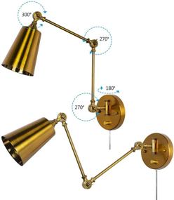 img 3 attached to 🛋️ Stylish Antique Brass Gold Plug in Wall Sconces: Industrial Farmhouse Swing Arm Wall Lamp for Bedroom, Bathroom, Dining, Living Room