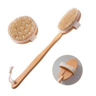 🧼 set of 2 dry brushing body brushes: natural bristle exfoliating brush for dry skin, shower back scrubber with long handle for cellulite massage and lymphatic drainage, enhances blood circulation logo