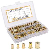 🛠️ versatile 150pcs rivet nuts assortment kit: yellow zinc plated carbon steel finish, multiple sizes and flat head threaded inserts - ideal nutsert assortment for various projects logo