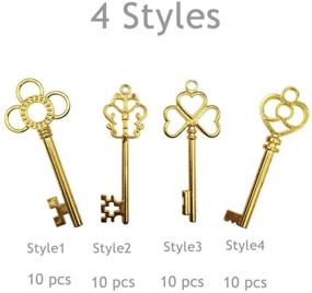 img 1 attached to 🔑 Mmei 40 шт. Большие старинные золотые стимпанк винтажные скелетные ключи для изготовления подарков на свадьбу, ювелирных изделий, ожерелий - 4 стиля, по 10 каждый