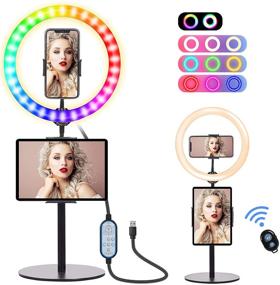 img 4 attached to 📸 Enhance Your Videos and Photos with the 10.2" Desktop Selfie Ring Light: Discover RGB Colors, Flash Dancing Modes, and Versatile Stands for Tablet and Cell Phone Users!
