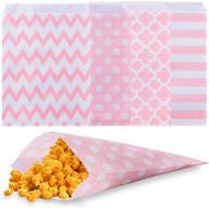 🎉 100 count biodegradable paper candy cookie bags - nuiby food safe favor bags, assorted 4 designs (pink) for all party loot bags and buffet treats logo