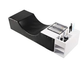 img 4 attached to 📚 White Shelf + Black Pillow: Eyelash Extension Neck Pillow with Acrylic Shelf Organizer Stand - Waterproof PU Leather, Makeup Tool Display Cabinet Shelves