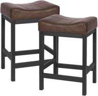 🪑 katdans bar stools set of 2-counter height stools - 24 inch saddle stool - stylish pu leather kitchen stools - brown/black - sturdy metal base, ks861p-b logo