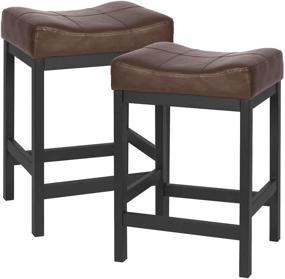 img 4 attached to 🪑 KATDANS Bar Stools Set of 2-Counter Height Stools - 24 Inch Saddle Stool - Stylish PU Leather Kitchen Stools - Brown/Black - Sturdy Metal Base, KS861P-B