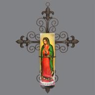 🕯️ cross fleur-de-lis wall sconce candle set: virgin of guadalupe led candle, 6 hour timer, safety guard ring, ideal for 8.1875"x2.375 логотип