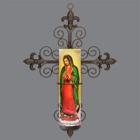 img 4 attached to 🕯️ Cross Fleur-de-lis Wall Sconce Candle Set: Virgin of Guadalupe LED Candle, 6 Hour Timer, Safety Guard Ring, Ideal for 8.1875"x2.375