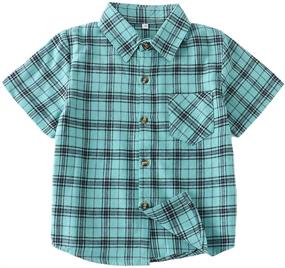 img 4 attached to 👕 Buffalo Plaid Toddler Boys Button Down Short Sleeve Shirt with Pocket - School Uniform Dress Shirt