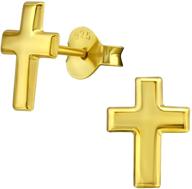 nickel-free hypoallergenic 14k yellow gold plated sterling silver cross stud earrings for kids logo