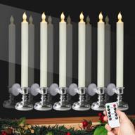 dromance flameless window candles with remote and timer, pack of 6 battery operated led taper candles with suction cups, christmas window candles with silver holders логотип