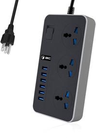 img 4 attached to 💡 Surge-Protected Universal Power Strip with 3 Outlets and 6 USB Slots, Switch, and 2M Extension Cord – Black Gray