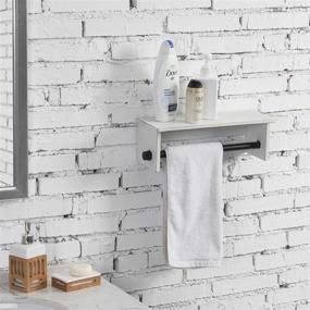 img 3 attached to 🛁 Rustic Wall-Mounted Bathroom Shelf with Industrial Pipe Towel Bar: Vintage White Wood Design by MyGift