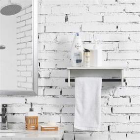 img 2 attached to 🛁 Rustic Wall-Mounted Bathroom Shelf with Industrial Pipe Towel Bar: Vintage White Wood Design by MyGift