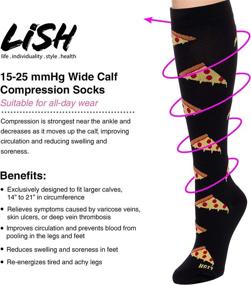 img 1 attached to 🍕 LISH Pizza Print Wide Calf Compression Socks - Graduated 15-25 mmHg Knee High Food Theme Plus Size Support Stockings (Black