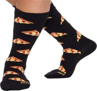 🍕 lish pizza print wide calf compression socks - graduated 15-25 mmhg knee high food theme plus size support stockings (black logo