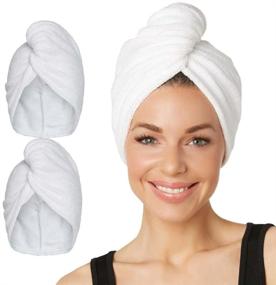 img 4 attached to Turbie Twist Microfiber Hair Towel Wrap for Women and Men, 2 Pack - Essential Bathroom Accessories for Quick Drying Curly, Long & Thick Hair (White, White)