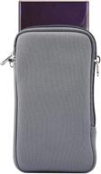 grey neoprene phone sleeve pouch with neck lanyard wallet - carrying case for iphone 12 pro max, 11 pro max, galaxy s20, s10, s9, s8, a50, a50s, a51, a30, a30s, a10s, a10e, a20, a40, pixel 4a 5g - large size logo