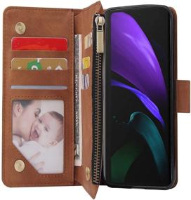 img 3 attached to 📱 LBYZCASE Phone Case for Galaxy Z Fold 3 5G(2021) – Luxury Folio Flip Leather Cover with Zipper Pocket, Wrist Strap, and Kickstand in Brown