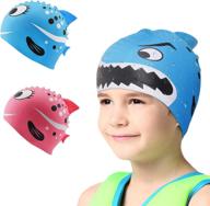 🦈 fun swim caps for kids: 2-pack silicone swim caps with sharks & minnows design logo