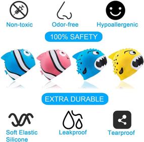 img 2 attached to 🦈 Fun Swim Caps for Kids: 2-Pack Silicone Swim Caps with Sharks & Minnows Design