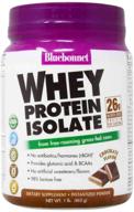 bluebonnet nutrition whey protein isolate powder - grass fed, 26g protein, no sugar, non gmo, gluten & soy free - 1lb chocolate logo