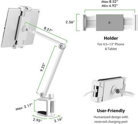 img 1 attached to 📱 Держатель подставки Viozon для планшета: высота и угол регулируются, длинное алюминиевое крепление, совместимо с мобильным телефоном и планшетом (белый)