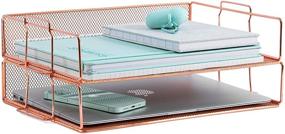 img 4 attached to 🌹 Stylish 2 Tier Rose Gold Letter Tray - Organize your Desk with this Stackable Paper Tray for Home Office and Desk Accessories