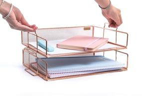 img 2 attached to 🌹 Stylish 2 Tier Rose Gold Letter Tray - Organize your Desk with this Stackable Paper Tray for Home Office and Desk Accessories