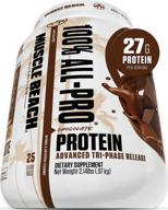 muscle beach all-pro whey protein powder with whey isolate - 27g protein chocolate, gluten free, low carb, keto friendly, mr. olympia approved, 2lb chocolate protein powder logo