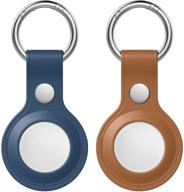 moko protective case for airtag tracker 2021, 2-pack genuine leather air tag holder 🔒 with keychain accessories, easy carry anti-lost airtag cover in blue & brown for dogs, backpacks logo