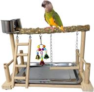 🐦 enhance your parrot's habitat: kathson parrots playground bird perch wood playstand stand with ladder swing feeder cups chew toy for parakeet conure cockatiel budgie lovebird finch small birds logo