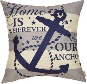 img 1 attached to ⚓ Nautical Farmhouse Decorative Throw Pillow Cover: Home is Wherever We Drop Our Anchor Quote Sign – Summer Cruise Lover Decoration for Sofa Couch