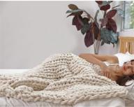 🛏️ zuibeschos cozy chunky knit blanket: warm chenille yarn throw for bed home decor - 40x40 inch, machine washable, beige logo