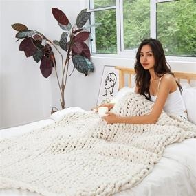 img 2 attached to 🛏️ ZUIBESCHOS Cozy Chunky Knit Blanket: Warm Chenille Yarn Throw for Bed Home Decor - 40x40 Inch, Machine Washable, Beige