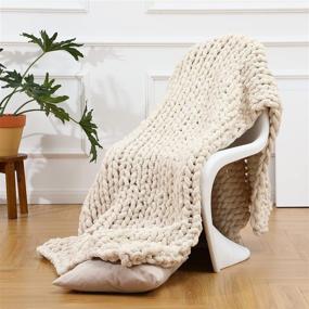img 1 attached to 🛏️ ZUIBESCHOS Cozy Chunky Knit Blanket: Warm Chenille Yarn Throw for Bed Home Decor - 40x40 Inch, Machine Washable, Beige