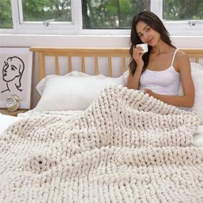 img 3 attached to 🛏️ ZUIBESCHOS Cozy Chunky Knit Blanket: Warm Chenille Yarn Throw for Bed Home Decor - 40x40 Inch, Machine Washable, Beige