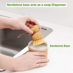 img 3 attached to SUBEKYU Bubble Up Bamboo Dish Brush Set: Eco-Friendly Wooden Scrubber with Soap Dispenser, Ideal for Washing Pots, Pans, and Cast Iron - 2 Pack, Sisal + Coconut Palm Bristles