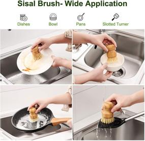 img 2 attached to SUBEKYU Bubble Up Bamboo Dish Brush Set: Eco-Friendly Wooden Scrubber with Soap Dispenser, Ideal for Washing Pots, Pans, and Cast Iron - 2 Pack, Sisal + Coconut Palm Bristles