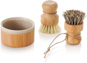 img 4 attached to SUBEKYU Bubble Up Bamboo Dish Brush Set: Eco-Friendly Wooden Scrubber with Soap Dispenser, Ideal for Washing Pots, Pans, and Cast Iron - 2 Pack, Sisal + Coconut Palm Bristles