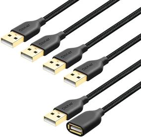 img 4 attached to 🔌 Окрай 5-Pack USB удлинитель кабеля - 6 FT/1.83M, Тип A Мужчина в Женский шнур, Нейлон Вязаный, Золотисто-Покрытый Коннектор - Переходник для передачи данных для USB флэш-накопителя, Клавиатура - Черный (5 штук в упаковке)