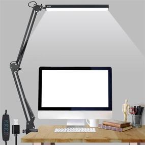 img 4 attached to 💡 HIMOON LED Desk Lamp with Clamp, Adjustable Metal Swing Arm, Eye-Caring Table Light, 10W Black, 3 Lighting Modes & 10 Brightness Levels, Desk Lamp for Home Office, Work, Reading