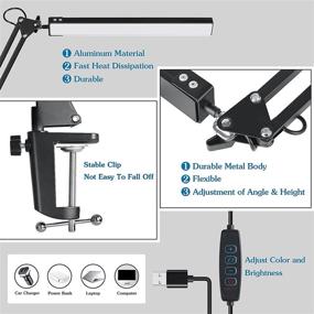 img 3 attached to 💡 HIMOON LED Desk Lamp with Clamp, Adjustable Metal Swing Arm, Eye-Caring Table Light, 10W Black, 3 Lighting Modes & 10 Brightness Levels, Desk Lamp for Home Office, Work, Reading