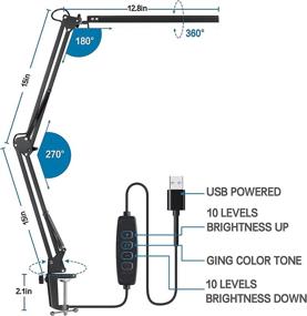 img 1 attached to 💡 HIMOON LED Desk Lamp with Clamp, Adjustable Metal Swing Arm, Eye-Caring Table Light, 10W Black, 3 Lighting Modes & 10 Brightness Levels, Desk Lamp for Home Office, Work, Reading