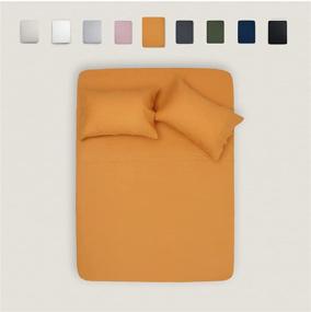 img 4 attached to 🛏️ TOSMO Pure Linen Sheets Set - 100% French Natural Linen Flax Bedding 4pc Set (Queen Size) - Butternut