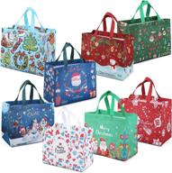 🛍️ christmas reusable grocery bags: festive totes for gift wrapping, shopping, and xmas parties - set of 8 логотип