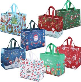 img 4 attached to 🛍️ Christmas Reusable Grocery Bags: Festive Totes for Gift Wrapping, Shopping, and Xmas Parties - Set of 8