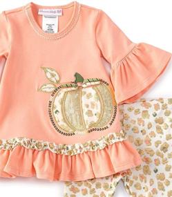 img 3 attached to 🎃 Cute and Comfy Bonnie Jean Thanksgiving Outfit - Coral Pink Pumpkin Leggings Set for Baby, Toddler and Little Girls