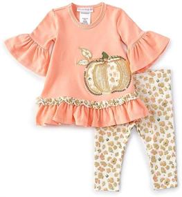 img 2 attached to 🎃 Cute and Comfy Bonnie Jean Thanksgiving Outfit - Coral Pink Pumpkin Leggings Set for Baby, Toddler and Little Girls