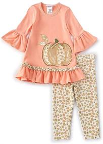 img 4 attached to 🎃 Cute and Comfy Bonnie Jean Thanksgiving Outfit - Coral Pink Pumpkin Leggings Set for Baby, Toddler and Little Girls